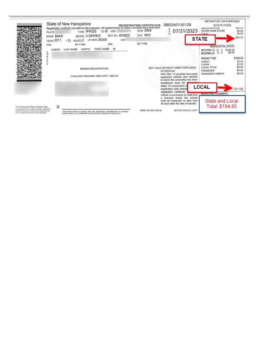 Sample Registration Showing Fees Paid