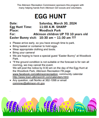 Egg Hunt for kids up to age 10 at Woodlock Park